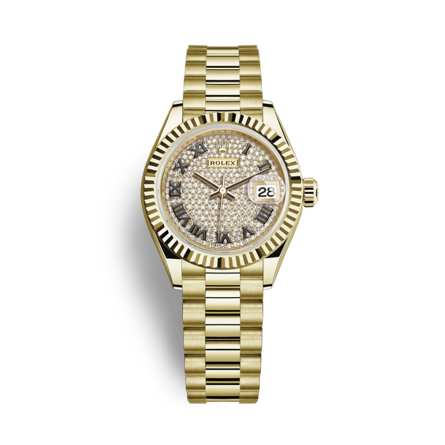 Đồng Hồ Rolex Lady-Datejust 279178-0031 Mặt Số Kim Cương Dây Đeo President 28mm Vàng Vàng