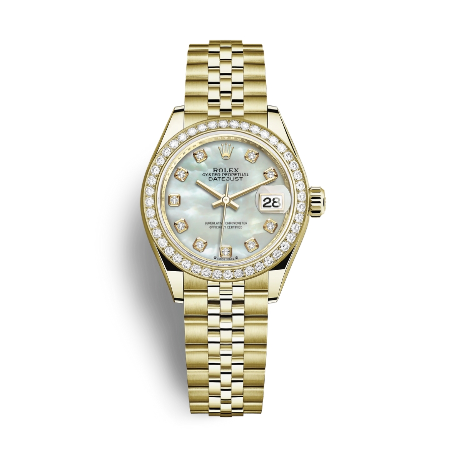 Đồng Hồ Rolex Lady-Datejust 28 279138RBR-0016 Mặt Số Xà Cừ Dây Đeo Jubilee Vàng Vàng