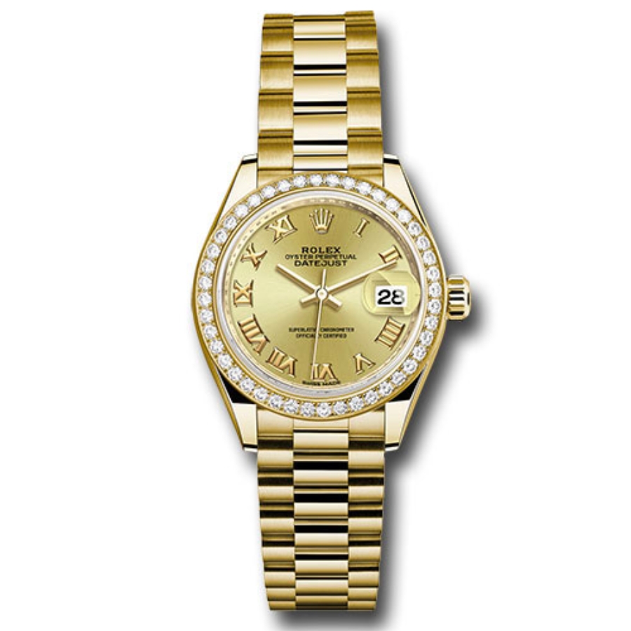 Đồng Hồ Rolex Lady-Datejust 28 279138RBR-0021 Mặt Số Vàng Dây Đeo President Vàng Vàng