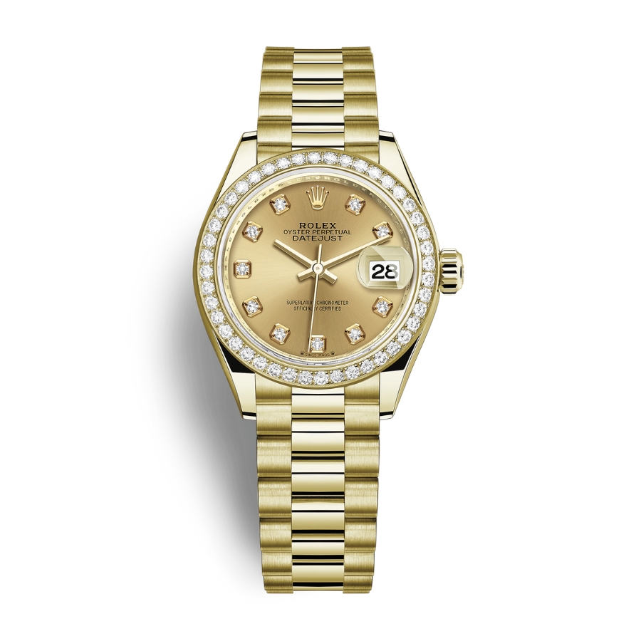 Đồng Hồ Rolex Lady-Datejust 28 279138RBR-0023 Mặt Số Vàng Dây Đeo President Vàng Vàng