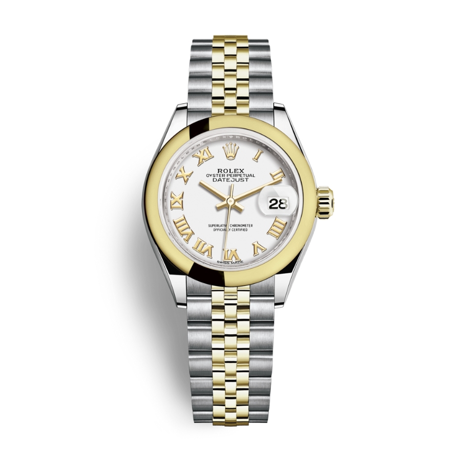 Đồng Hồ Rolex Lady-Datejust 28 279163-0023 Mặt Số Trắng Dây Đeo Jubilee Vàng Vàng Thép