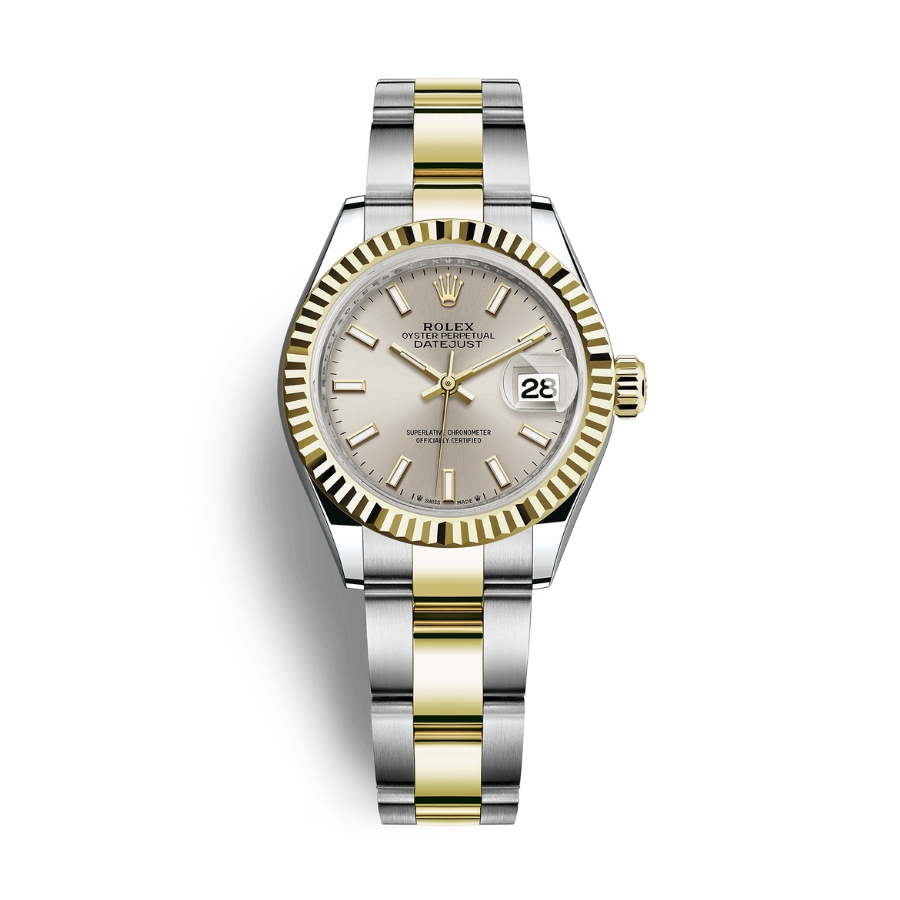Đồng Hồ Rolex Lady-Datejust 28 279173-0020 Mặt Số Bạc Dây Đeo Oyster Vàng Vàng Thép