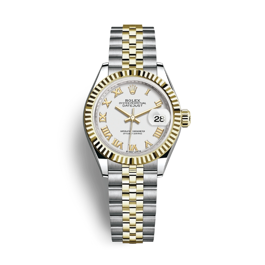 Đồng Hồ Rolex Lady-Datejust 28 279173-0023 Mặt Số Trắng Dây Đeo Jubilee Vàng Vàng Thép