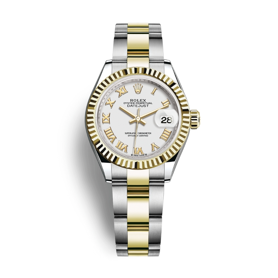 Đồng Hồ Rolex Lady-Datejust 28 279173-0024 Mặt Số Trắng Dây Đeo Oyster Vàng Vàng Thép