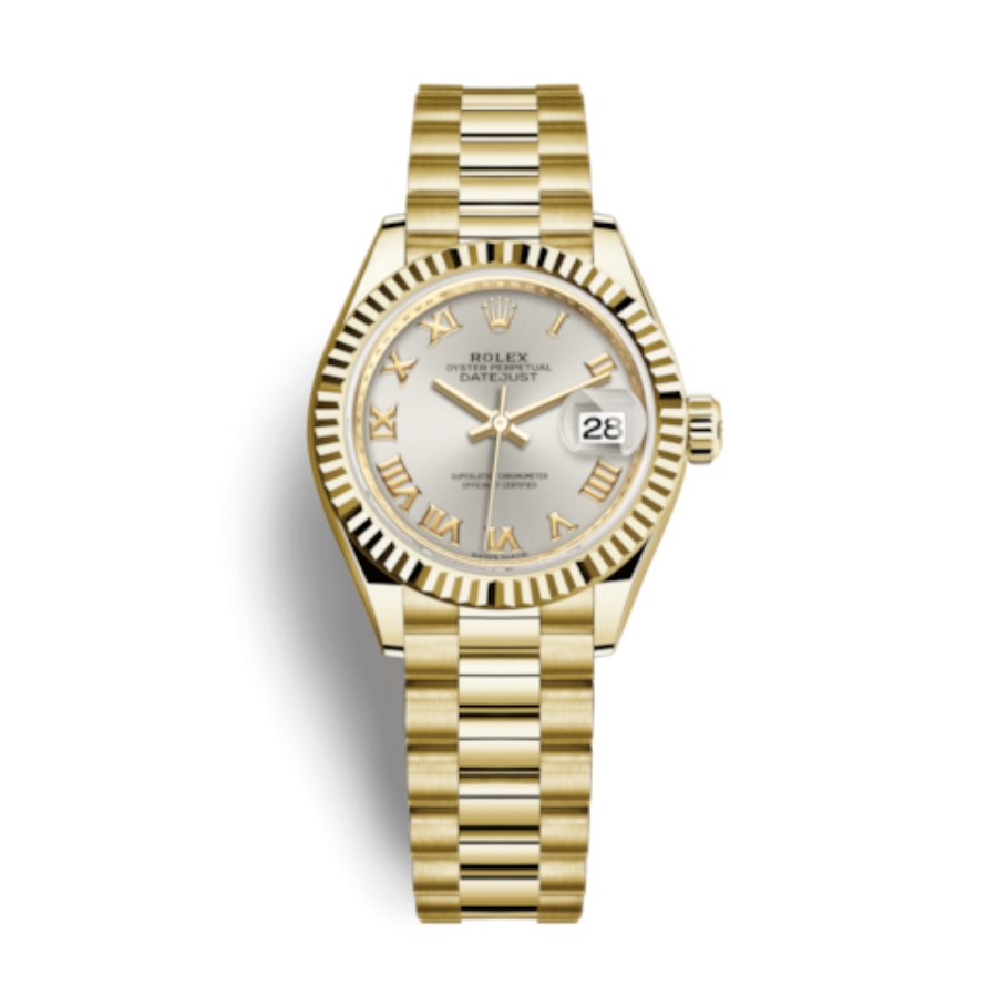 Đồng Hồ Rolex Lady-Datejust 28 279178-0020 Mặt Số Bạc Dây Đeo President Vàng Vàng