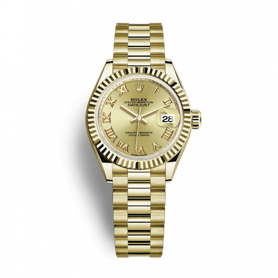 Đồng Hồ Rolex Lady-Datejust 28 279178-0022 Mặt Số Vàng Dây Đeo President Vàng Vàng