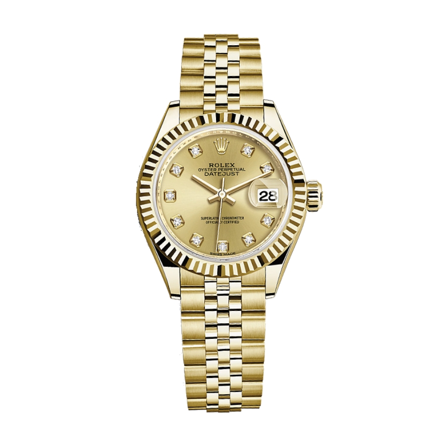 Đồng Hồ Rolex Lady-Datejust 28 279178-0024 Champagne Mặt Số Vàng Dây Đeo Jubilee Vàng Vàng