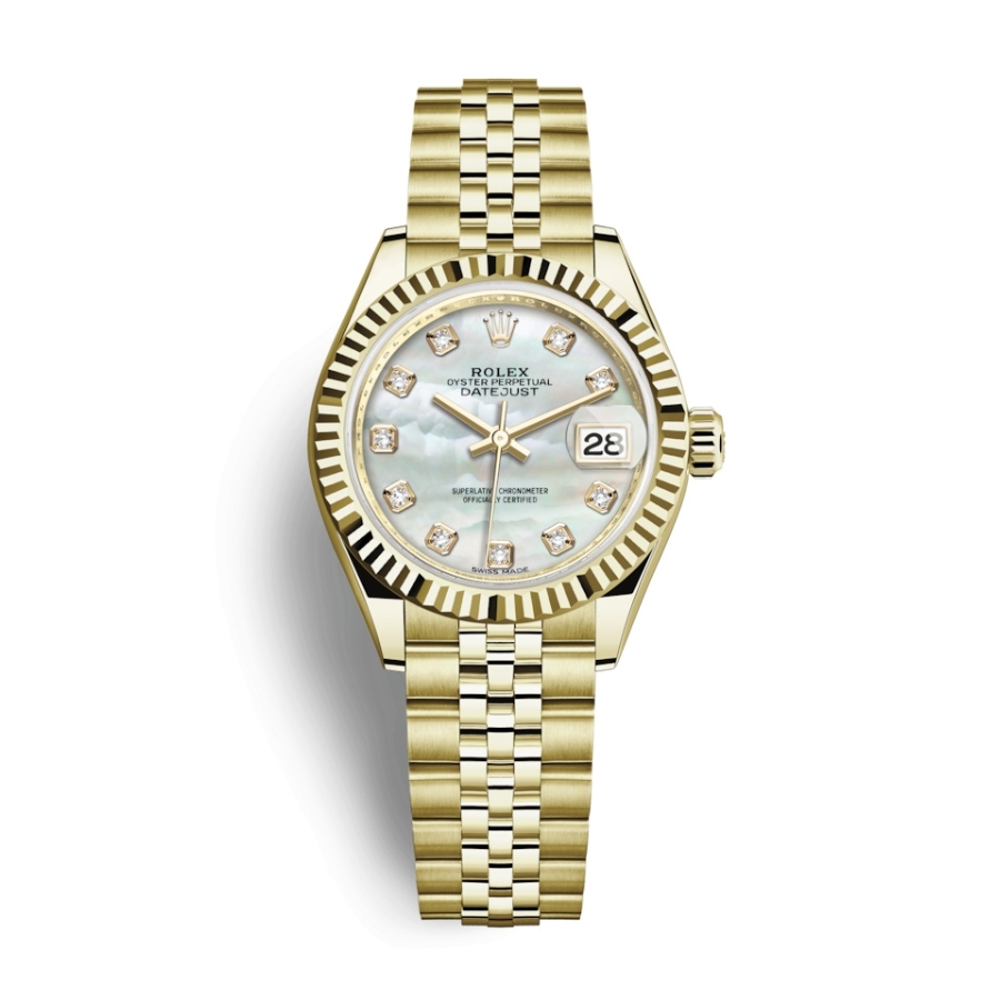 Đồng Hồ Rolex Lady-Datejust 28 279178-0026 Mother Of Pearl Mặt Số Xà Cừ Dây Đeo Jubilee Vàng Vàng