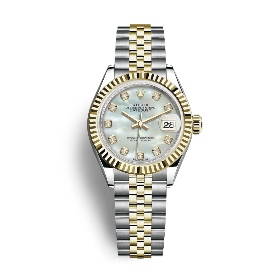 Đồng Hồ Rolex Lady-Datejust 28 279173-0013 Mother Of Pearl Mặt Số Xà Cừ Dây Đeo Jubilee Vàng Vàng Thép
