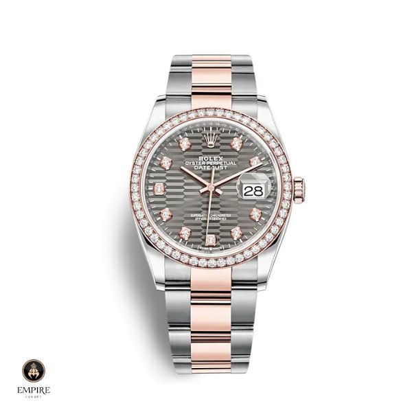 Đồng Hồ Rolex Datejust 36 126281RBR-0030 Mặt Số Nếp Gấp Bạc Đính Kim Cương Dây Đeo Oyster Thép Vàng Hồng