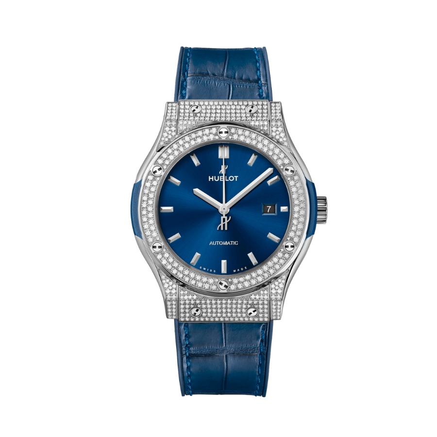 Đồng Hồ Hublot Classic Fusion Blue Titanium Pavé 42mm 542.NX.7170.LR