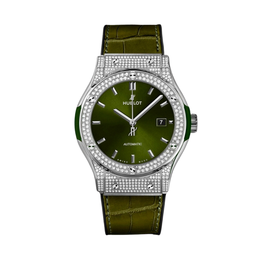 Đồng Hồ Hublot Classic Fusion Titanium Green Pave 42mm 542.NX.8970.LR