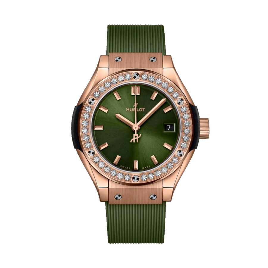 Đồng Hồ Hublot Classic Fusion King Gold Green Diamonds 29mm 591.OX.8980.RX.1204