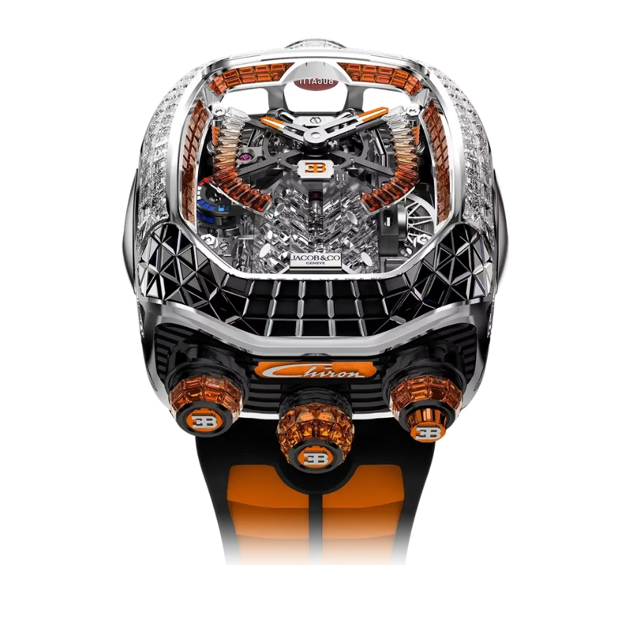 Jacob & Co. Bugatti Chiron Tourbillon Baguette Diamonds With Black and Orange Degrade Sapphires BU800.30.AI.UA.A