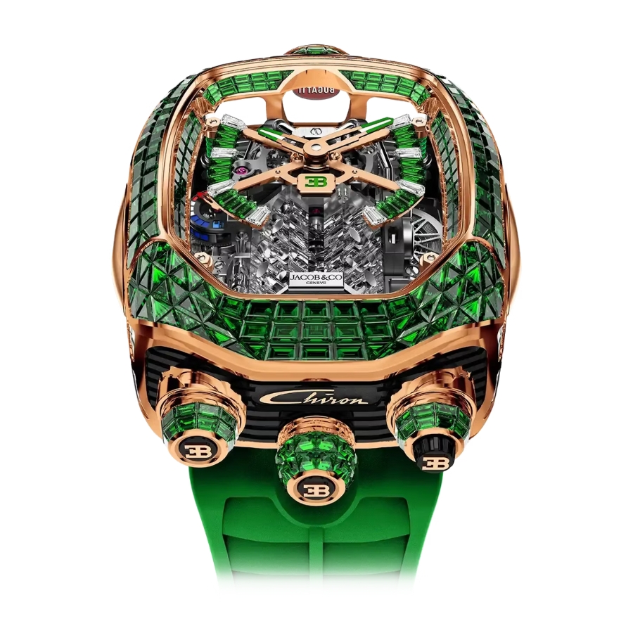 Jacob & Co. Bugatti Chiron Tourbillon Baguette Rose Gold Tsavorites BU800.40.BE.UB.A