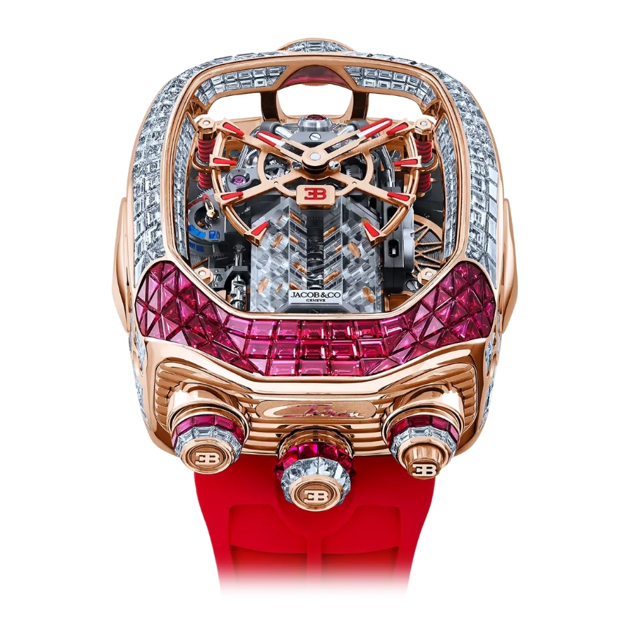 Jacob & Co. Bugatti Chiron Tourbillon Baguette Rubies and White Diamonds BU800.40.AG.UA.ABRUA