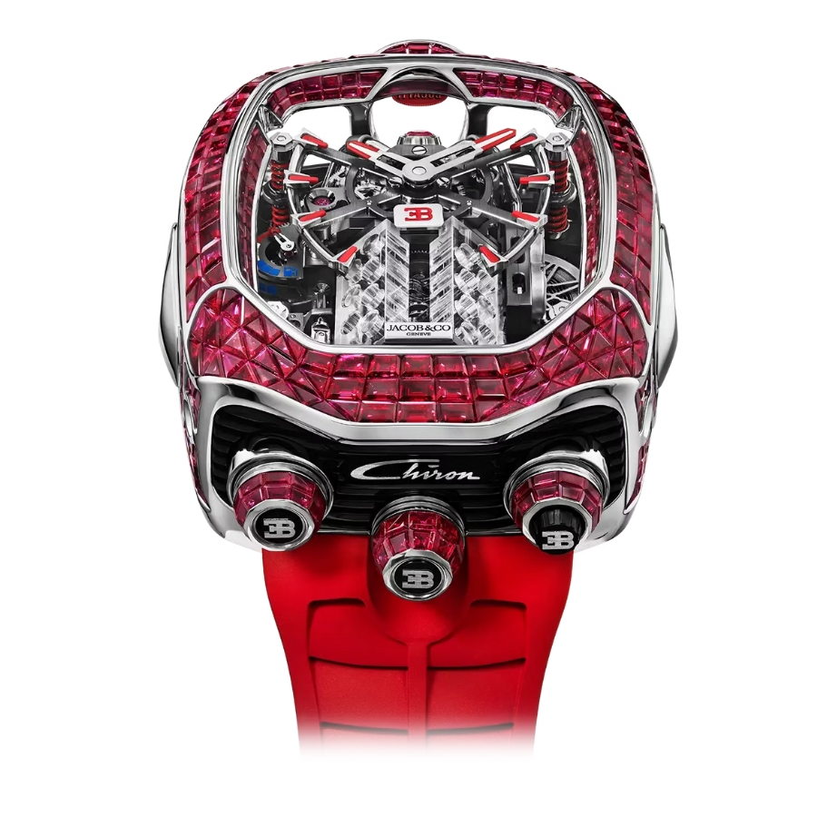 Jacob & Co. Bugatti Chiron Tourbillon Baguette White Gold Rubies BU800.30.BR.UA.A