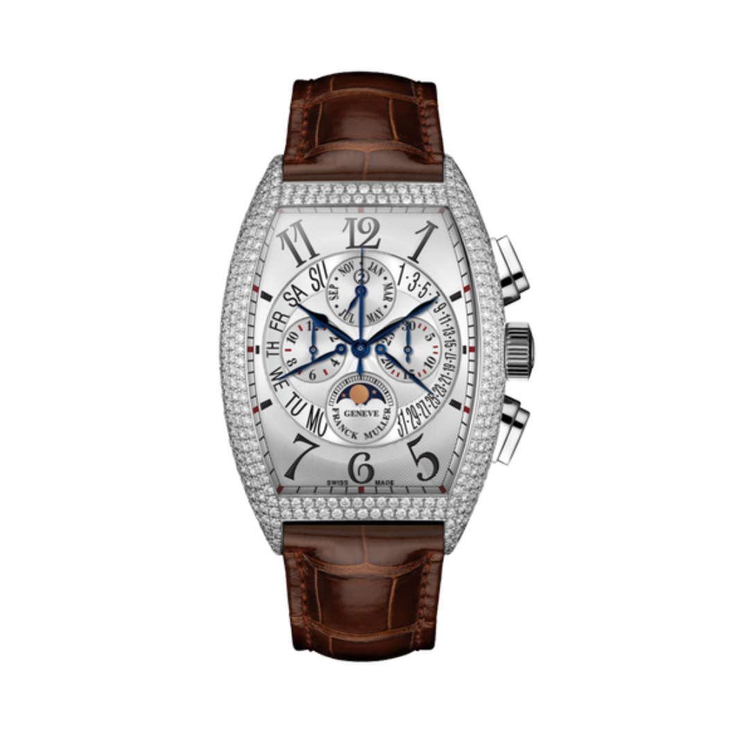 Đồng Hồ Franck Muller Perpetual Calendar 8880 CC QP B D White Gold Diamond Brown Strap